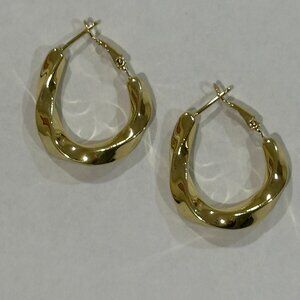 PAVOI NEW W/ BOX 14K Gold Plated 925 Sterling Silver Puff Wave Hoop Earrings